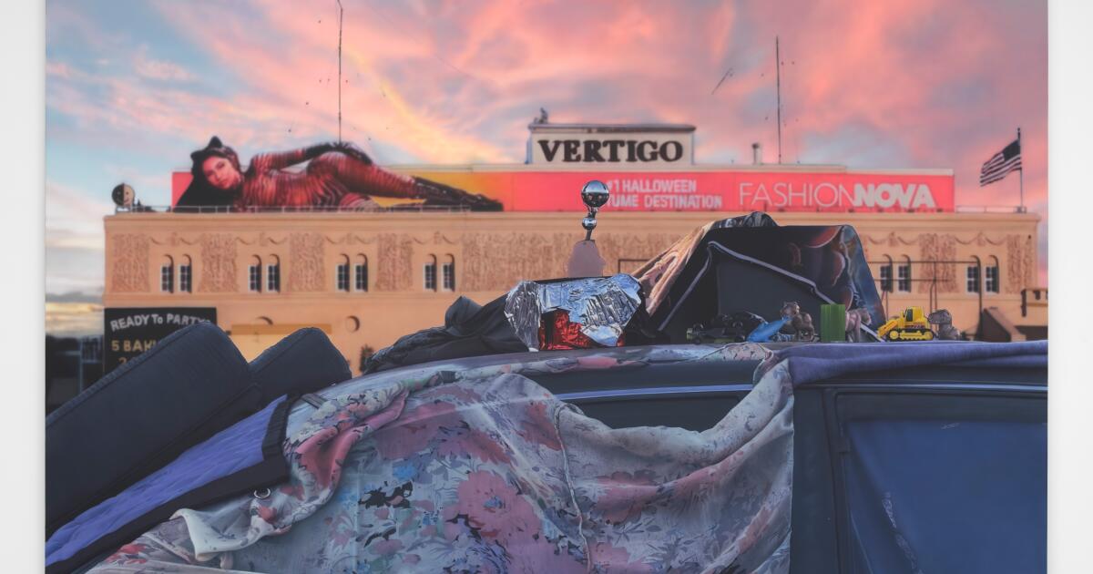 Artist Sayre Gomez talks about his painting "Vertigo" at David Kordansky Gallery