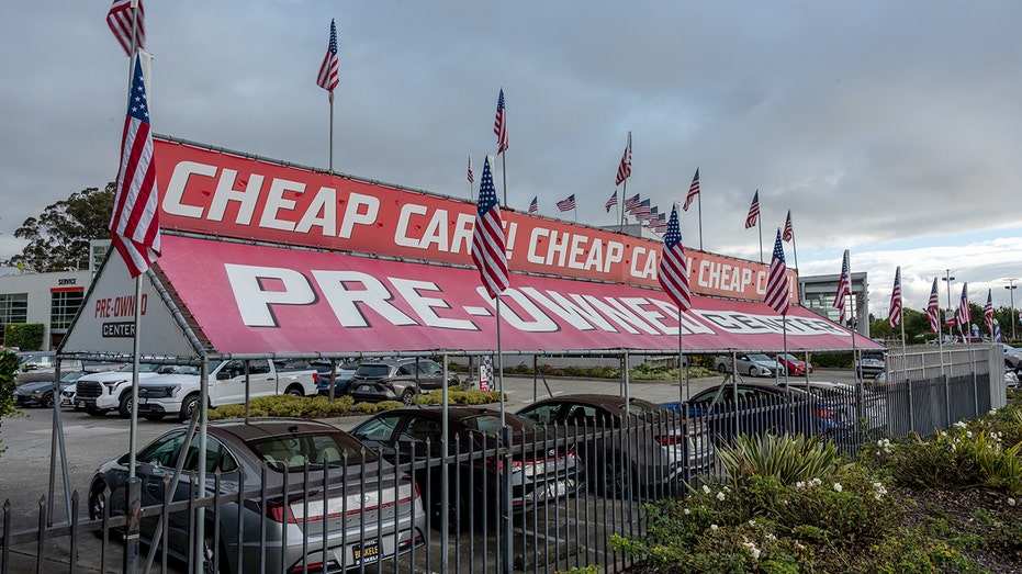 Used cars at a dealership in Albany, California.