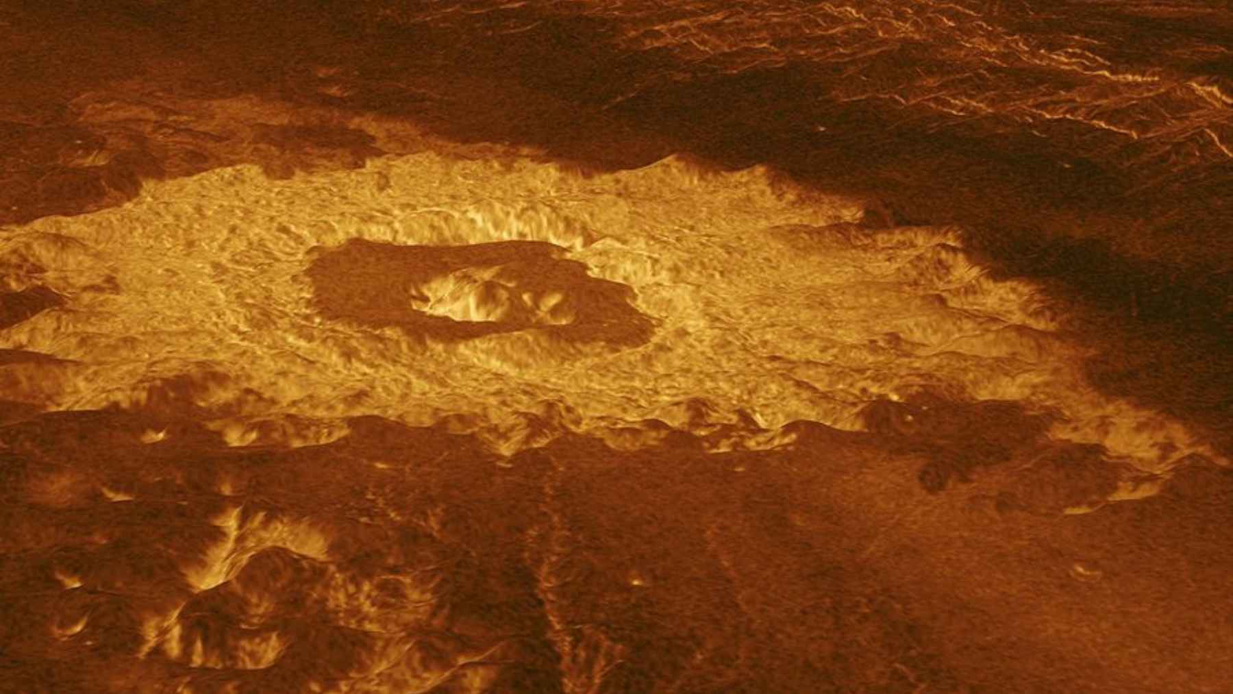 Radar view of the Venus surface near Nyx Mons, where scientists found evidence of a giant underground volcanic cave