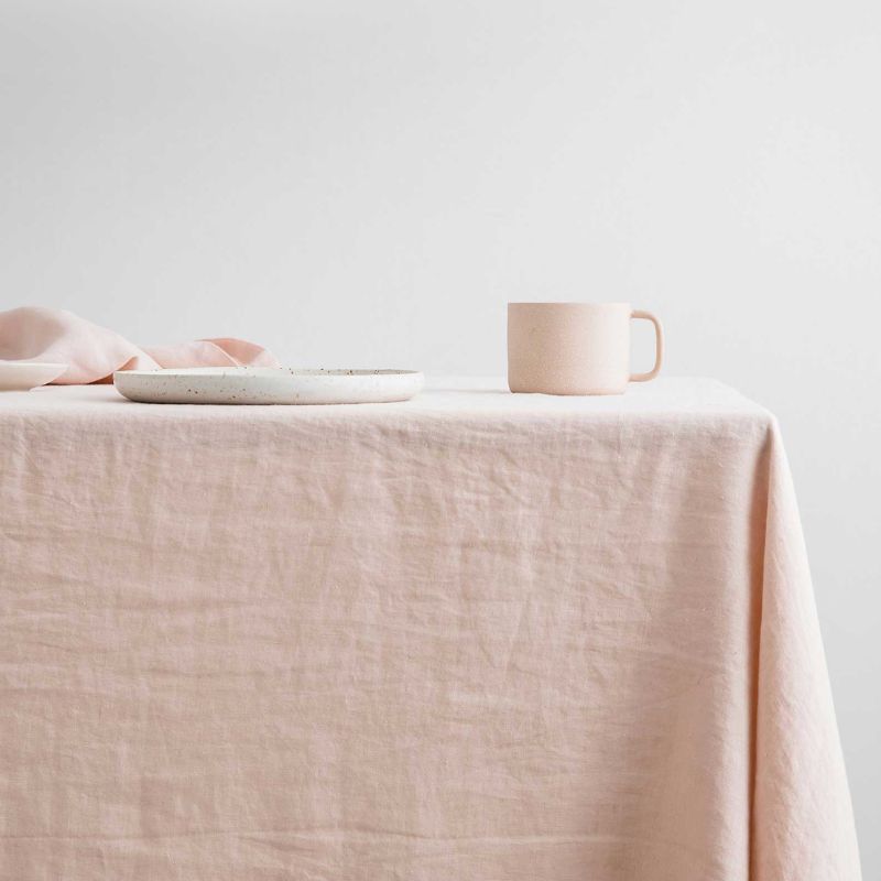 pale pink linen tablecloth