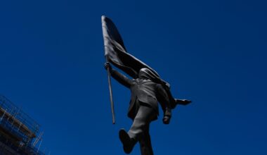 Banksy confirms a new statue in central London of a man blinded by a flag is his work