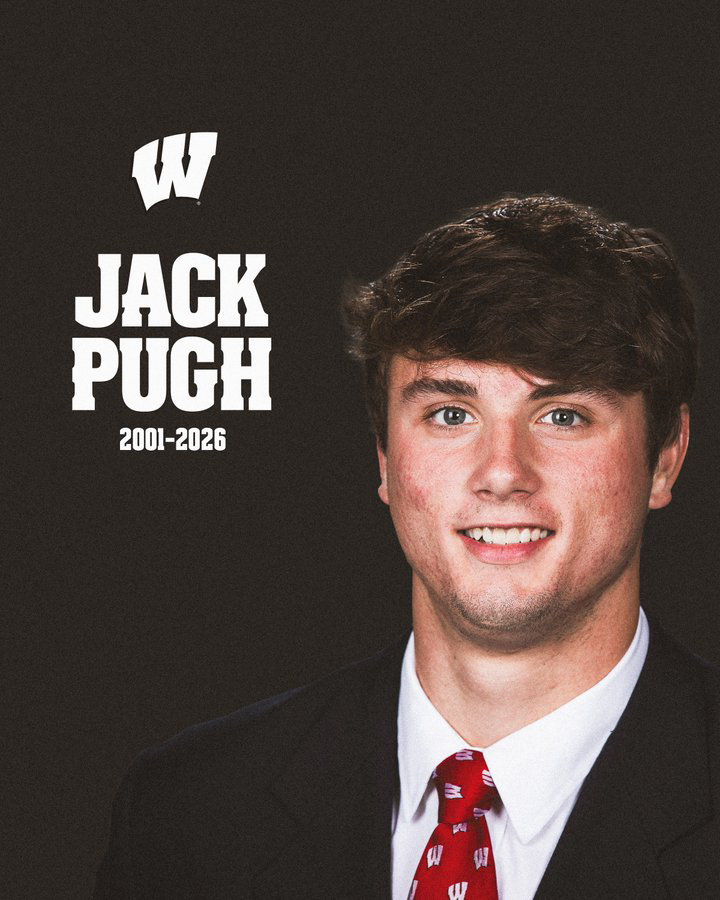 Jack Pugh, Wisconsin football program tight end, memorial graphic.