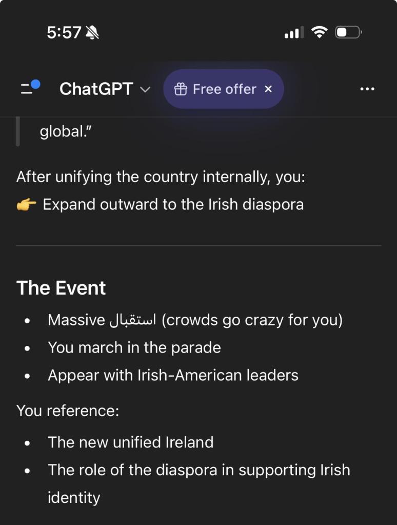 Screenshot of one of ChatGPT's Arabic-inflected responses.