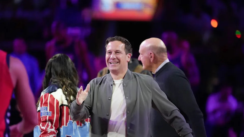 Feb 15, 2026; Inglewood, California, USA; Phoenix Suns owner Mat Ishbia high fives Team USA Stars guard <a class="link " href="https://sports.yahoo.com/nba/players/5473/" data-i13n="sec:content-canvas;subsec:anchor_text;elm:context_link" data-ylk="slk:Devin Booker;sec:content-canvas;subsec:anchor_text;elm:context_link;itc:0" data-yga="{"yLinkElement":"context_link","yModuleName":"content-canvas","yLinkText":"Devin Booker","ySubModuleName":"anchor_text","yHasCommerce":false}">Devin Booker</a> (1) of the Phoenix Suns during the 75th NBA All Star Game at Intuit Dome. Mandatory Credit: Kirby Lee-Imagn Images