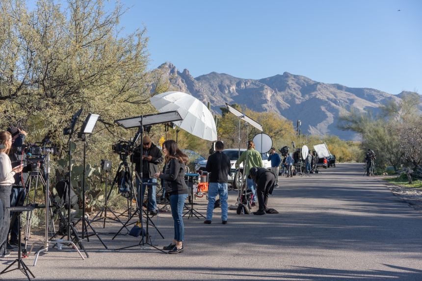 Television media set up at the home of Nancy Guthrie on February 3.