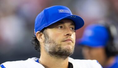 Los Angeles Rams quarterback Matthew Stafford on the sidelines