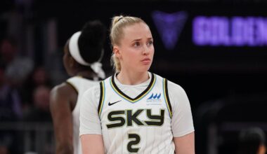 June 27, 2025; San Francisco, California, USA;  Chicago Sky guard Hailey Van Lith (2) looks to the bench in the first quarter against the Golden State Valkyries at Chase Center. Mandatory Credit: David Gonzales-Imagn Images
