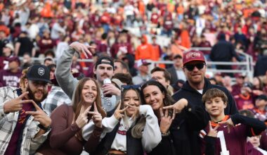 Nov 1, 2025; Blacksburg, Virginia, USA;  Virginia Tech Hokies fans during the fourth quarter at Lane Stadium. Mandatory Credit: Brian Bishop-Imagn Images