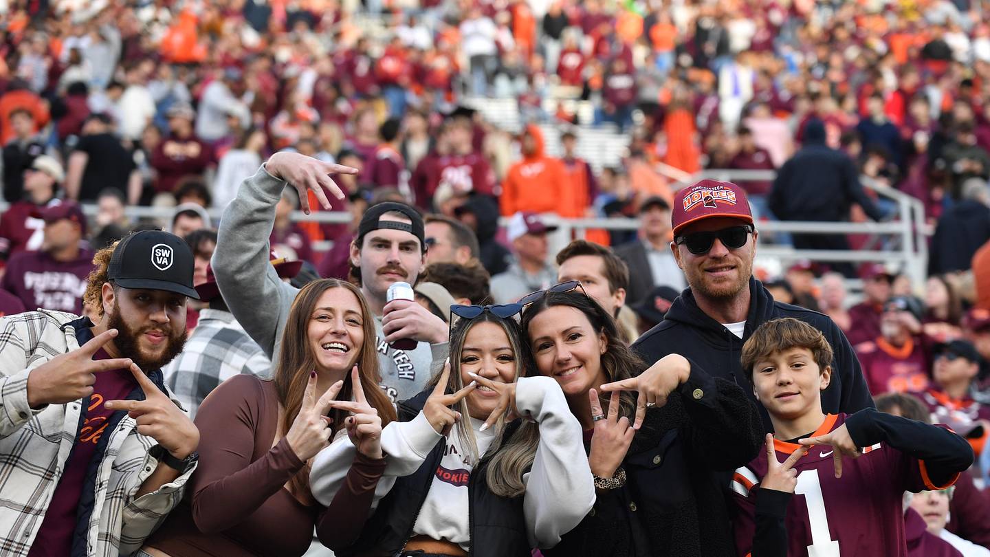Nov 1, 2025; Blacksburg, Virginia, USA;  Virginia Tech Hokies fans during the fourth quarter at Lane Stadium. Mandatory Credit: Brian Bishop-Imagn Images