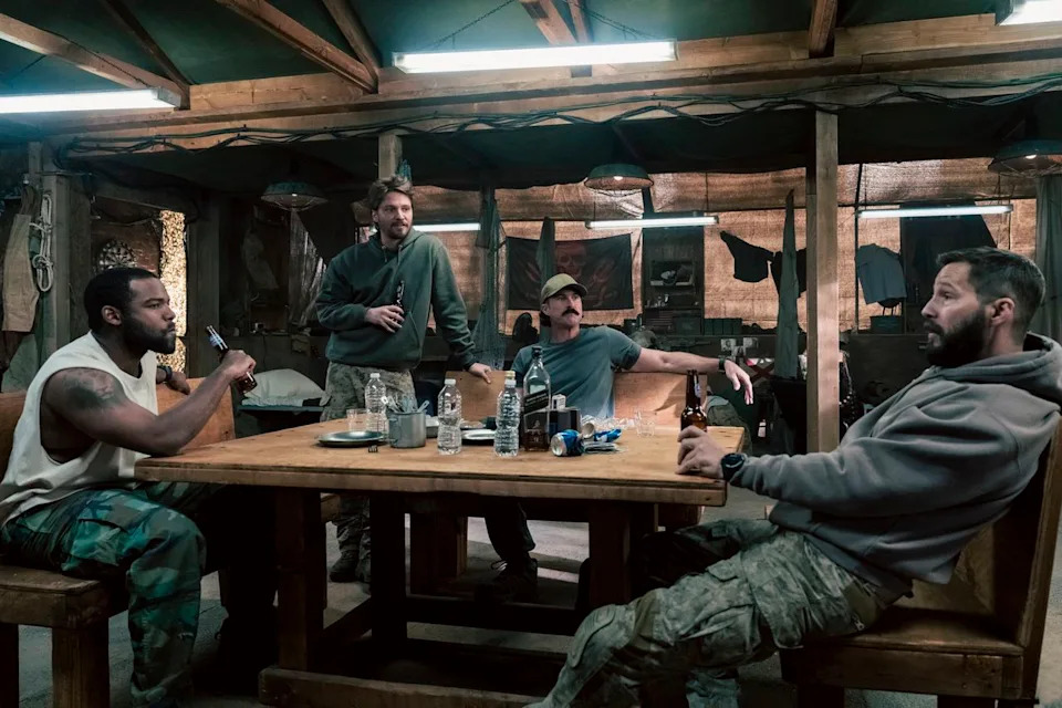 Jay Reeves as Roner, Luke Grimes as Kayce Dutton, Riley Green as Garrett and Logan Marshall-Green as Pete Calvin in
