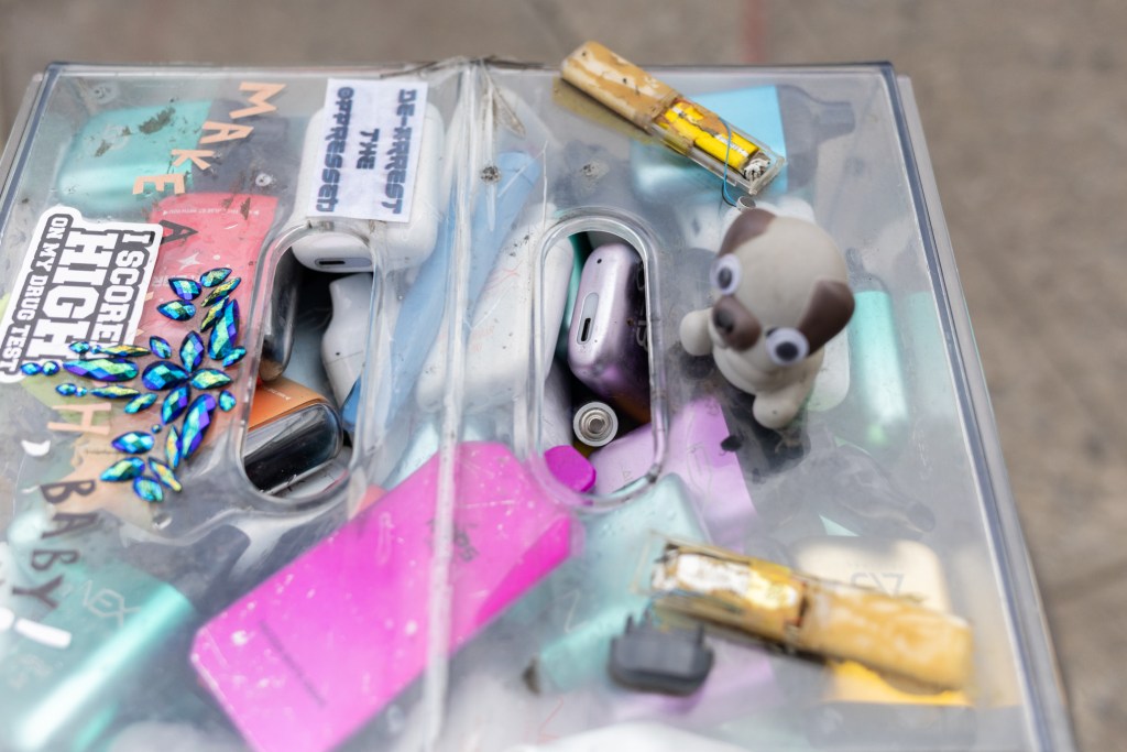 Damian and Nora set up a used-vape collection box across the street from House of Yes in Bushwick