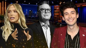 Alex Cooper, Stephen Colbert and Julian Shapiro-Barnum