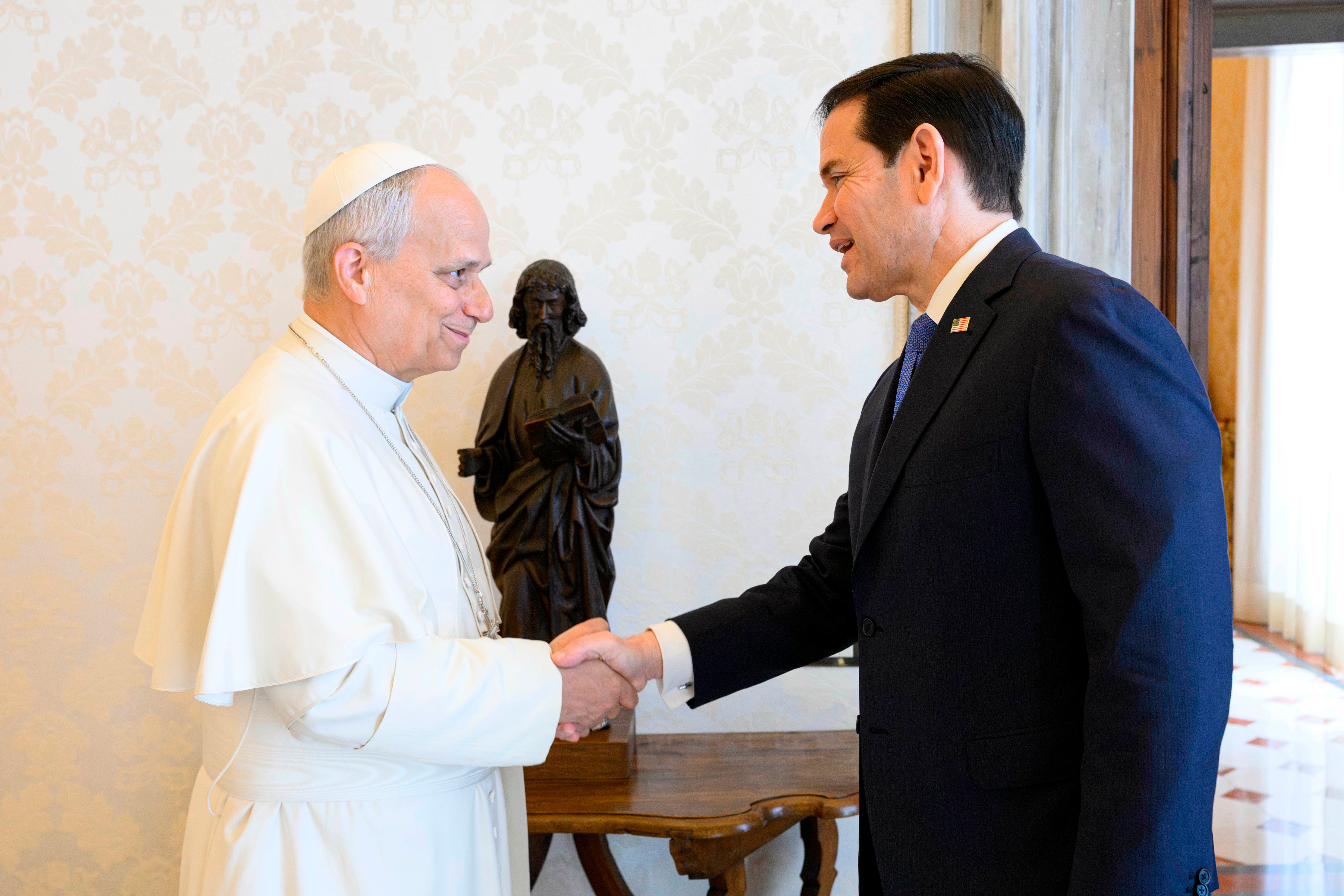 The meeting between the Pope and Marco Rubio comes amid strained relations between the Vatican and US (Vatican Media via AP)
