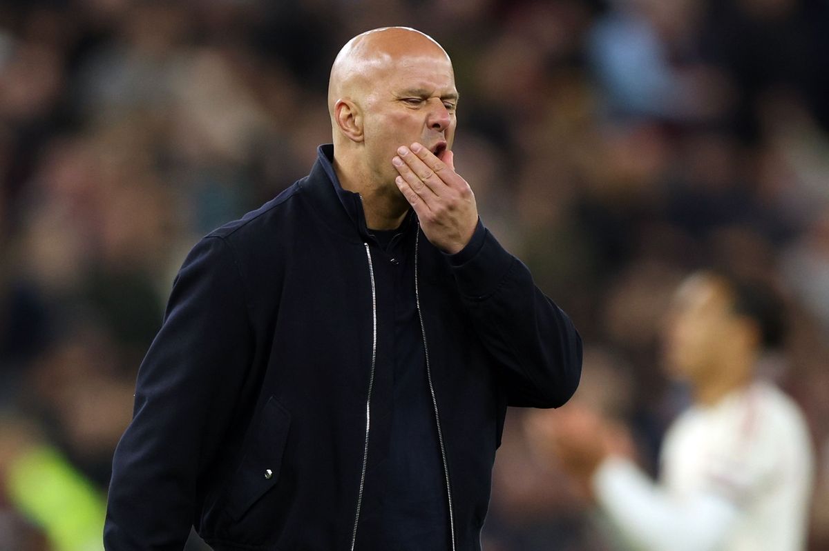 Liverpool manager Arne Slot shows a look of dejection at full time