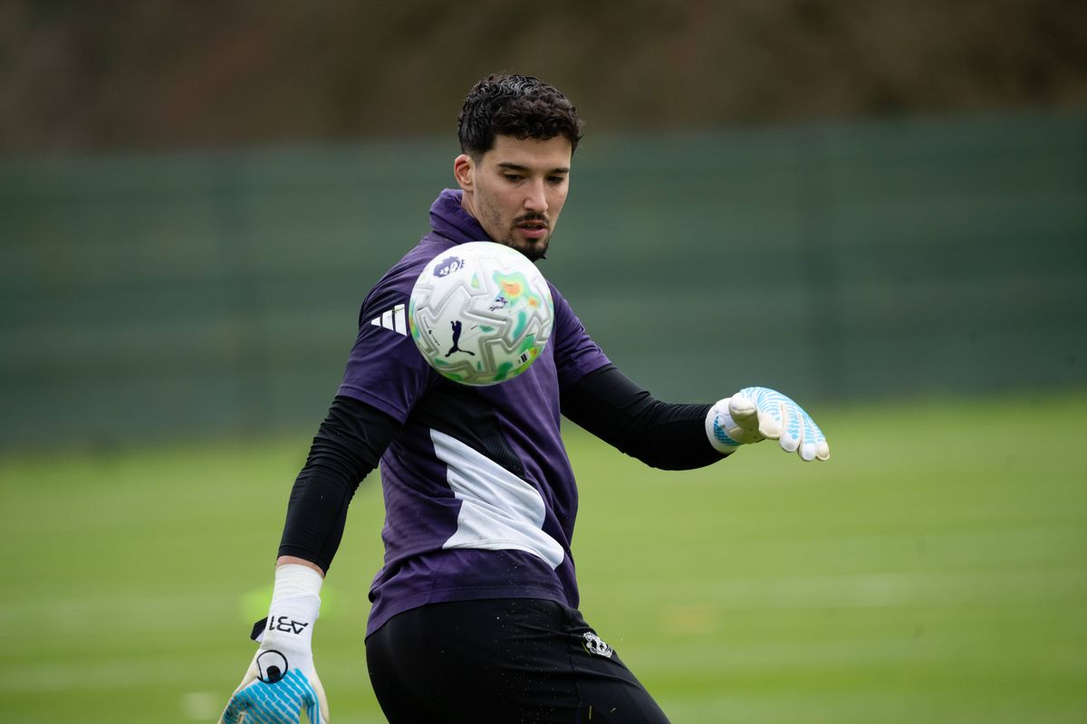 Altay Bayindir of Manchester United in action during a first team training session on April 09, 2026 in Dublin, Ireland.