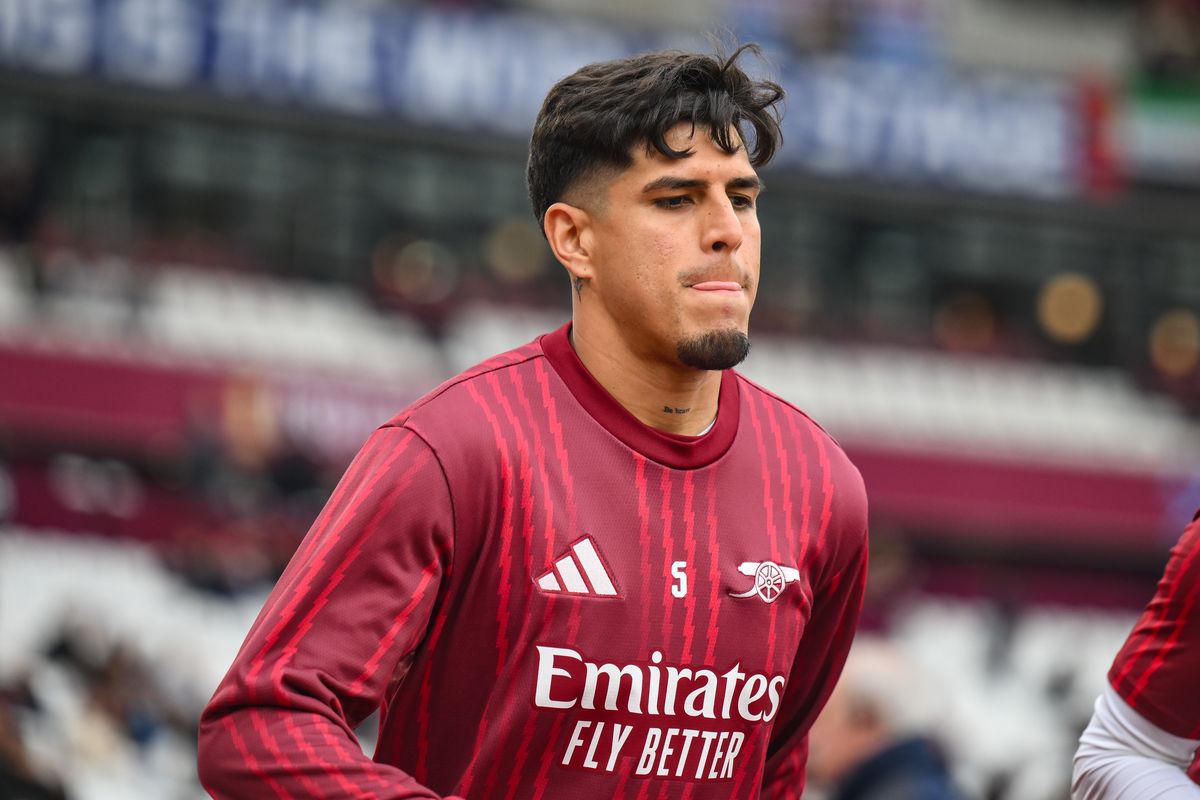 Piero Hincapie of Arsenal FC during the Premier League match between West Ham United and Arsenal at the London Stadium in Stratford, United Kingdom, on May 10, 2026.