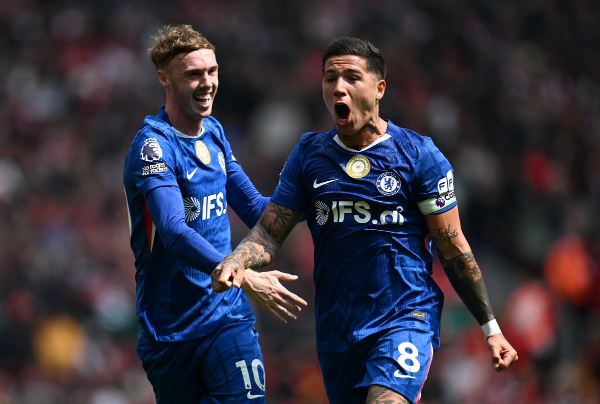 Enzo Fernandez and Cole Palmer of Chelsea celebrate