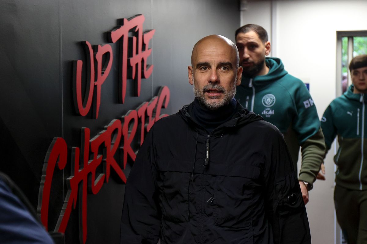 Pep Guardiola arrives ahead of Manchester City's Premier League game with Bournemouth