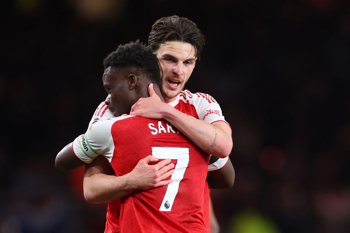 Declan Rice and Bukayo Saka of Arsenal