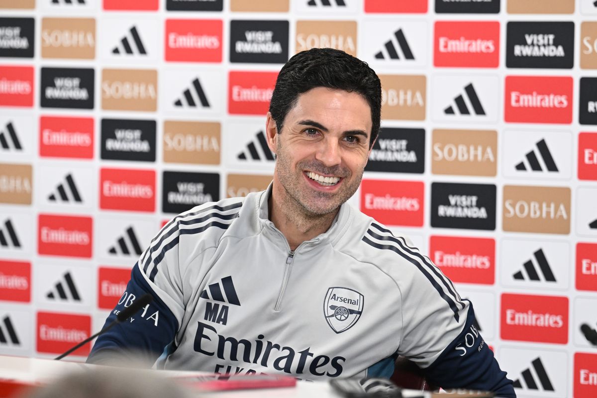 Arsenal manager Mikel Arteta attends a press conference ahead of clash with Manchester City