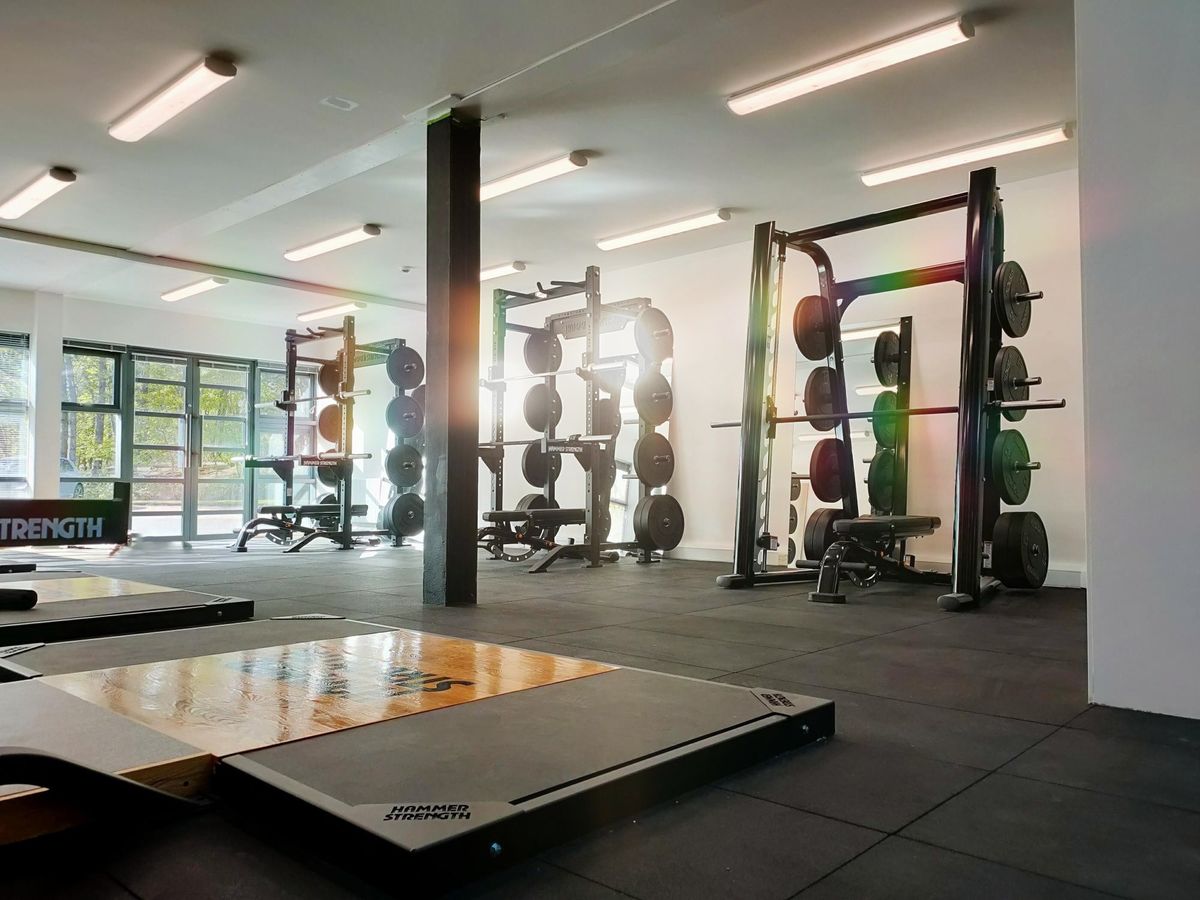 The new gym's rack area