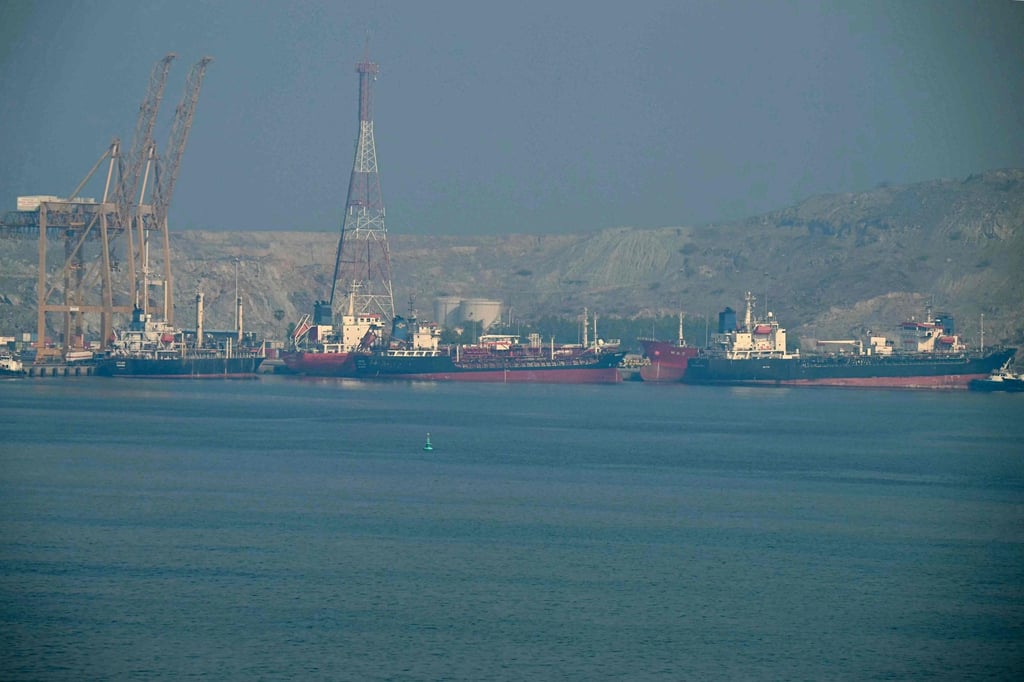 Tankers are seen at the Khor Fakkan Container Terminal, the only natural deep-sea port in the region and one of the major container ports in the Sharjah Emirate, along the Strait of Hormuz. Photo: AFP