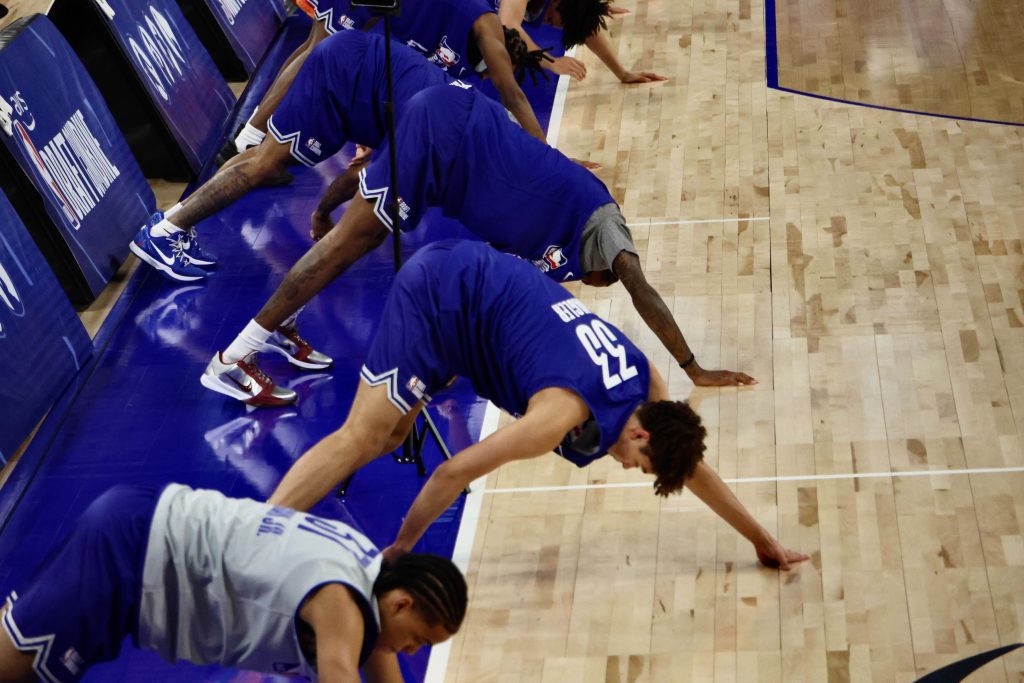 NBA Draft prospects in downward dog stretch