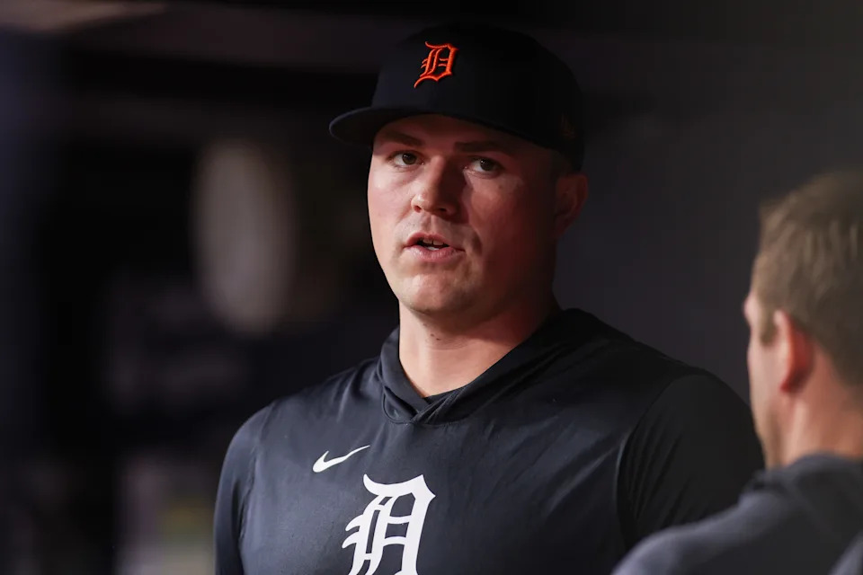 Detroit Tigers starting pitcher Tarik Skubal (29) in the dugout against the Atlanta Braves in the sixth inning at Truist Park in Atlanta on Tuesday, April 28, 2026.