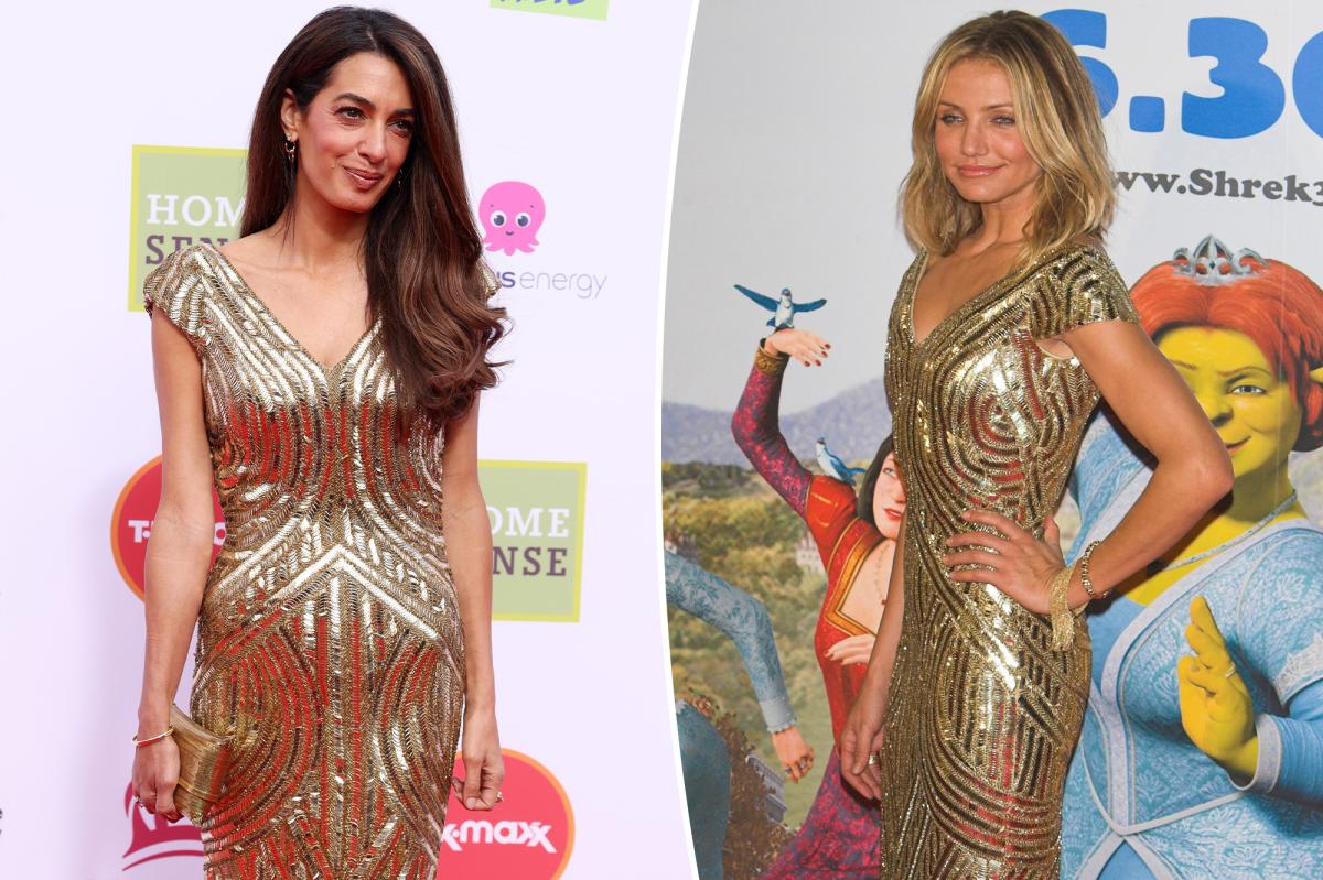 Amal Clooney sparkles in vintage Alexander McQueen gown Cameron Diaz wore in 2007