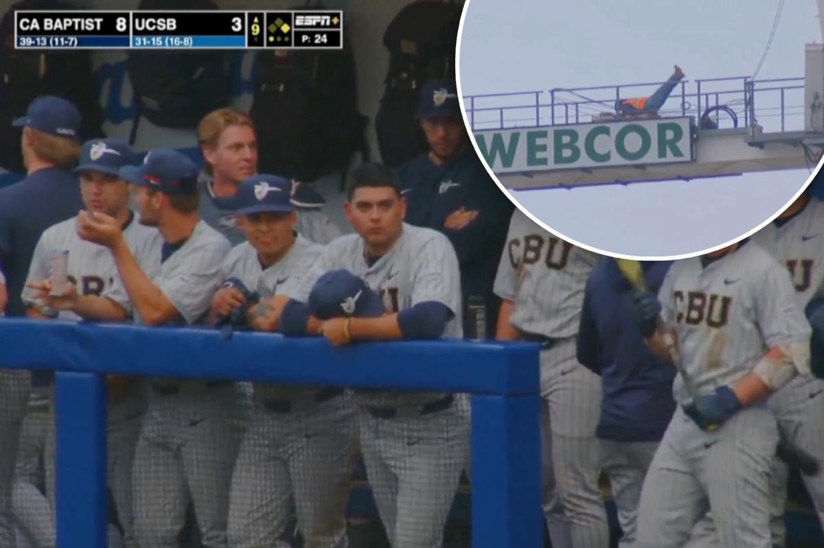 Exercising construction worker steals show during Cal Baptist vs. UCSB game