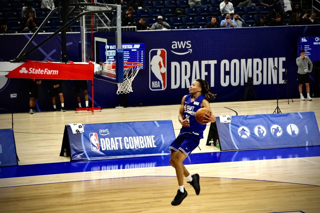 NBA Draft Combine player dribbles ball