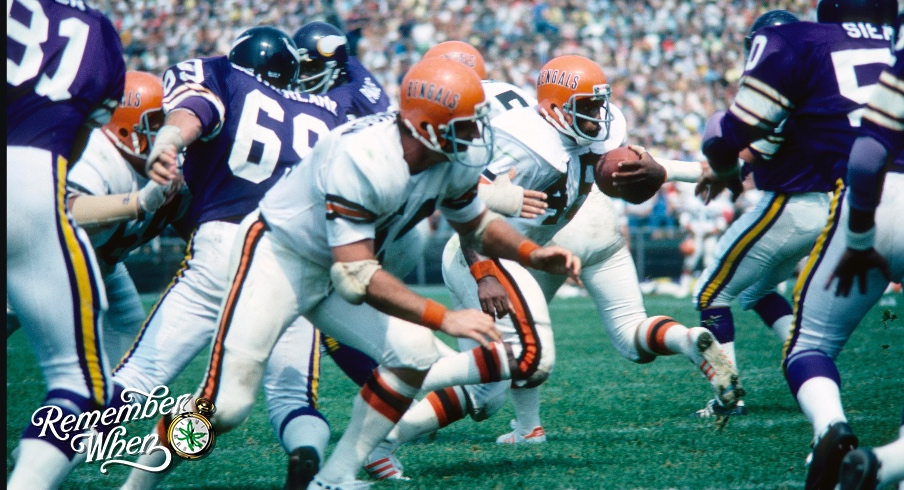 Aug 22, 1978; Bloomington, MN, USA; FILE PHOTO; Cincinnati Bengals running back Archie Griffin (45) carries the ball against the Minnesota Vikings during a pre-season game at Metropolitan Stadium. Mandatory Credit: Malcolm Emmons-USA TODAY Sports