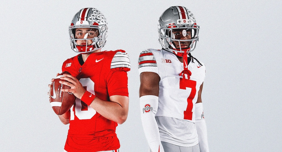 Julian Sayin and Jermaine Mathews Jr. in Ohio State’s new uniforms for 2026