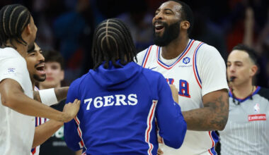 Sixers' Andre Drummond reacts to 1st playoff series win after Game 7