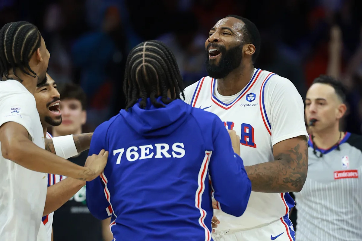 Sixers' Andre Drummond reacts to 1st playoff series win after Game 7