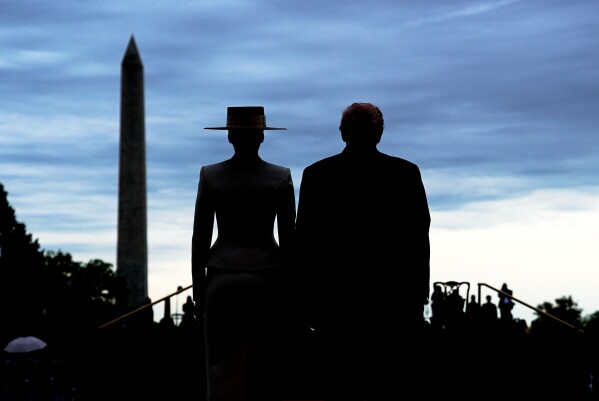President Donald Trump and first lady Melania Trump walk from the Diplomatic Reception Room to greet Britain's King Charles III and Queen Camilla during a State Visit arrival ceremony on the South Lawn of the White House, Tuesday, April 28, 2026, in Washington. (AP Photo/Jacquelyn Martin, File)