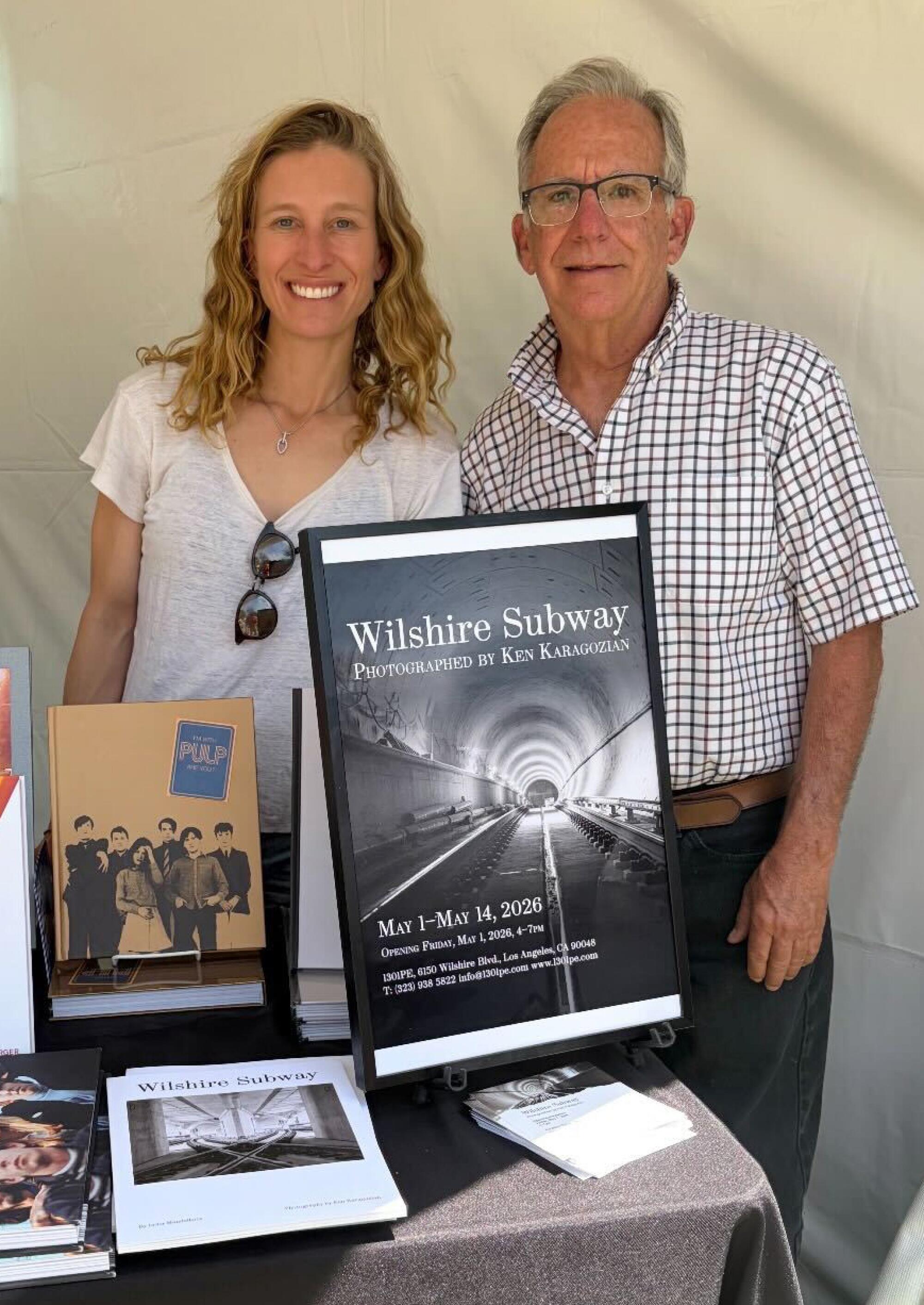 India Mendelkern, left, and Ken Karagozian at the L.A. Times Festival of Books.