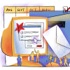 Illustration showing different methods of voter registration — in person, on paper, via the mail, online