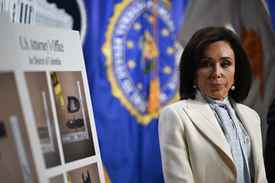 U.S. Attorney for the District of Columbia Jeanine Pirro looks on during a news conference at Department of Justice headquarters in Washington, D.C., on April 27.
