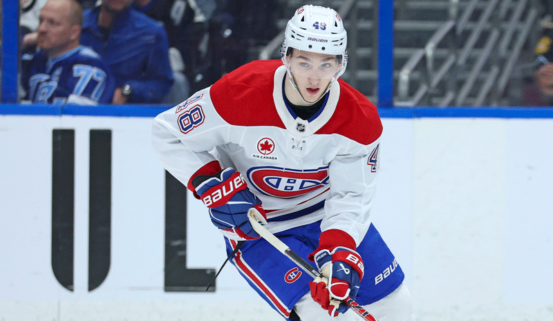Montreal Canadiens defenseman Lane Hutson (48).