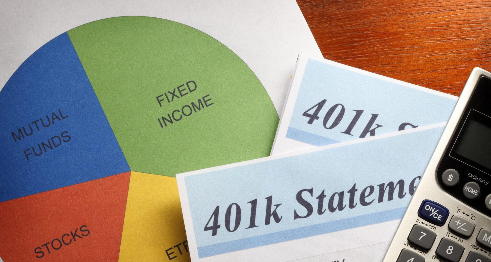 Close up of a 401(k) statement and pie chart.