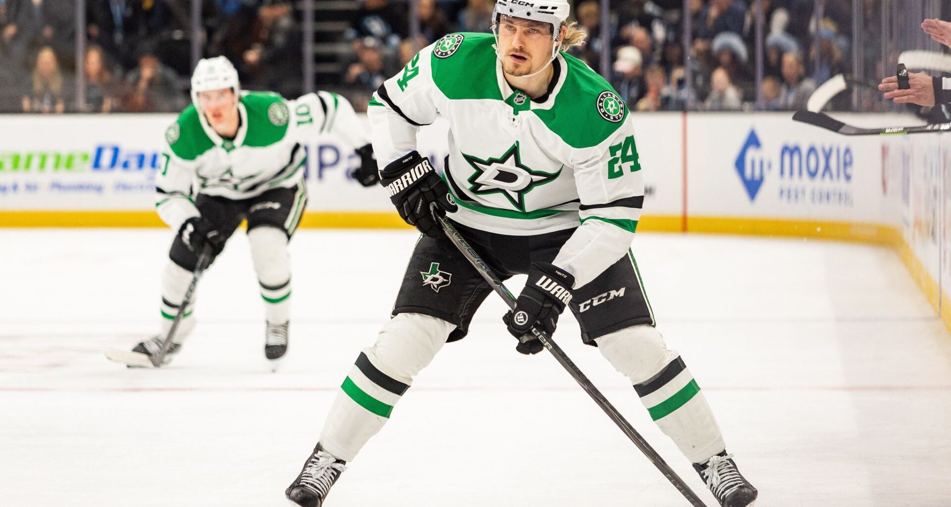 Dallas Stars forward Jason Robertson shares a light moment with a media member as the organization held their end of season media availability at 2601 Avenue of the Stars in Frisco on May 4, 2026.
