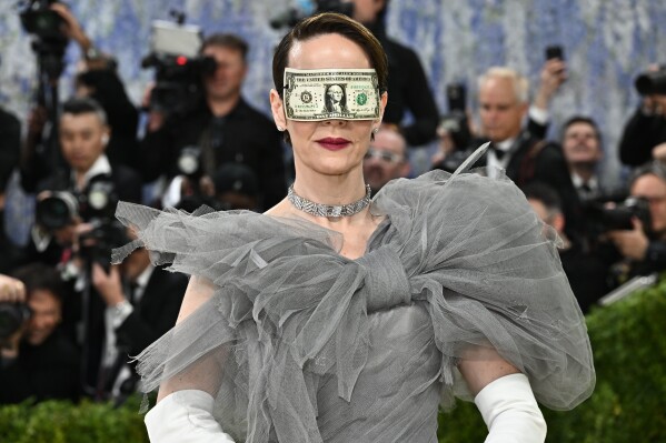 Sarah Paulson arrives at The Metropolitan Museum of Art's Costume Institute benefit gala celebrating the opening of the "Costume Art" exhibition on Monday, May 4, 2026, in New York. (Photo by Evan Agostini/Invision/AP)