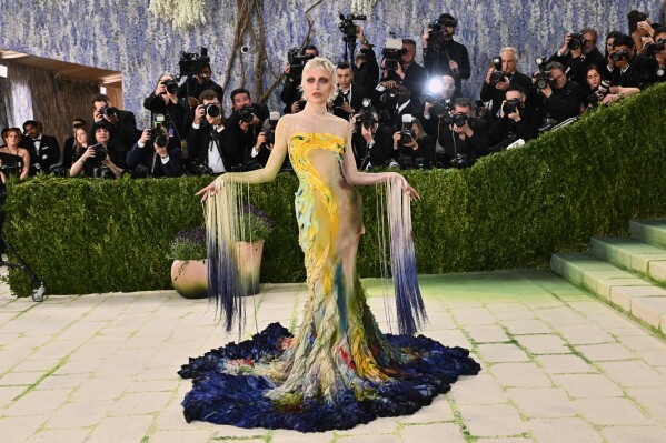 Emma Chamberlain arrives at The Metropolitan Museum of Art's Costume Institute benefit gala celebrating the opening of the "Costume Art" exhibition on Monday, May 4, 2026, in New York. (Photo by Evan Agostini/Invision/AP)