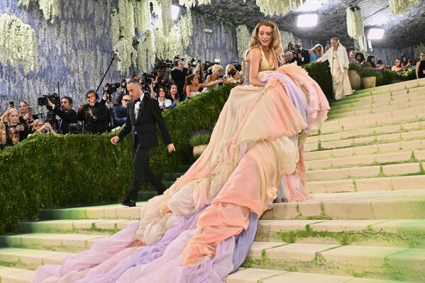 Blake Lively arrives at The Metropolitan Museum of Art's Costume Institute benefit gala celebrating the opening of the "Costume Art" exhibition on Monday, May 4, 2026, in New York. (Photo by Evan Agostini/Invision/AP)