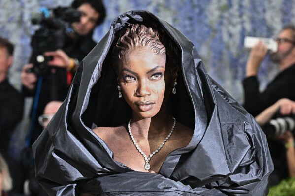 Anok Yai arrives at The Metropolitan Museum of Art's Costume Institute benefit gala celebrating the opening of the "Costume Art" exhibition on Monday, May 4, 2026, in New York. (Photo by Evan Agostini/Invision/AP)