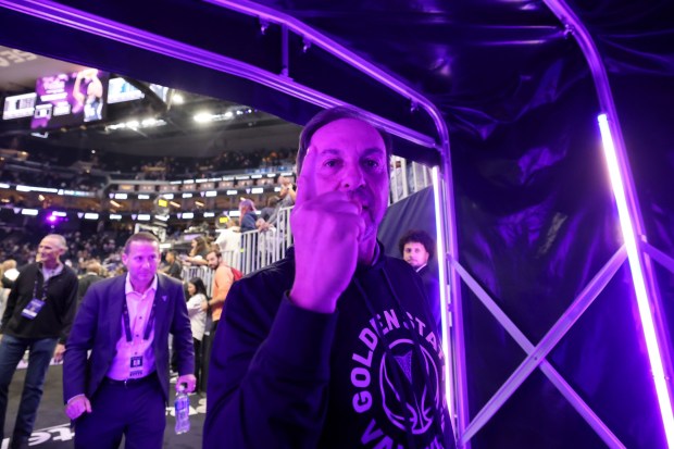 The Golden State Valkyries owner Joe Lacob celebrates their WNBA win as they clinch a spot in the playoffs after defeating the Dallas Wings 84-80 at Chase Center in San Francisco, Calif., on Thursday, Sept 4, 2025. (Ray Chavez/Bay Area News Group)