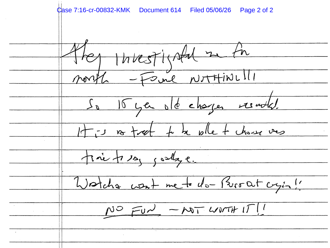 A copy of a suicide note purportedly written by Jeffrey Epstein in 2019.