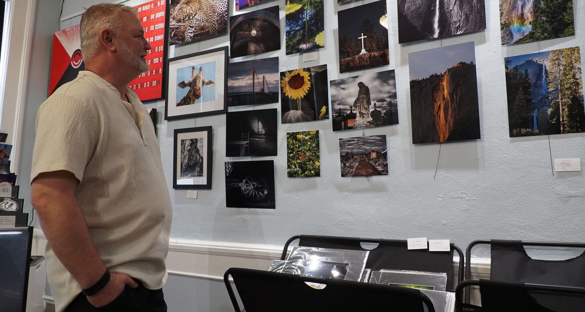 Photographer Jeff Bohnert discusses his work that was on display at Alton's Elysian Gallery during the ArtEast event on Saturday, Nov. 22, 2025. 