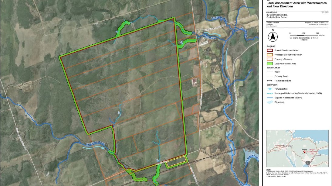 A map showing a red outline encompassing many properties on a satellite image.